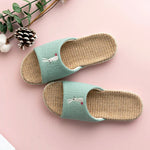 Breathable Cotton Flax Slippers For Women Men Indoor Shoes Anti-slip Light Weight Cute Cartoon Couples Home Floor Slides