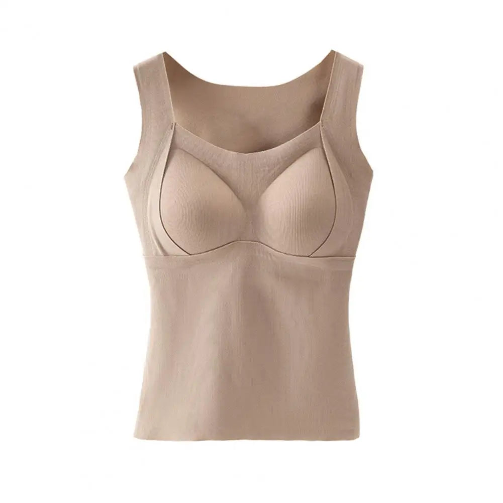 Women Sleeveless Thermal Tank Top with Built-in Bra Fleece Lined Warm Base Layer Tunic Camisole Undershirt for Cold Weather