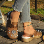 Luxury Rhinestone Pink Platform Clogs Shoes Women Crystal Flowers Hollow Out Sandals Woman Anti Slip Thick Bottom Beach Sandles