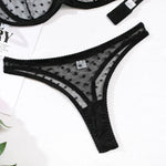 Ultra Thin Transparent Bra and Thong Set Women Sexy Underwear Polka Dot See Through Mesh Sheer Push Up Bras Lingerie Set