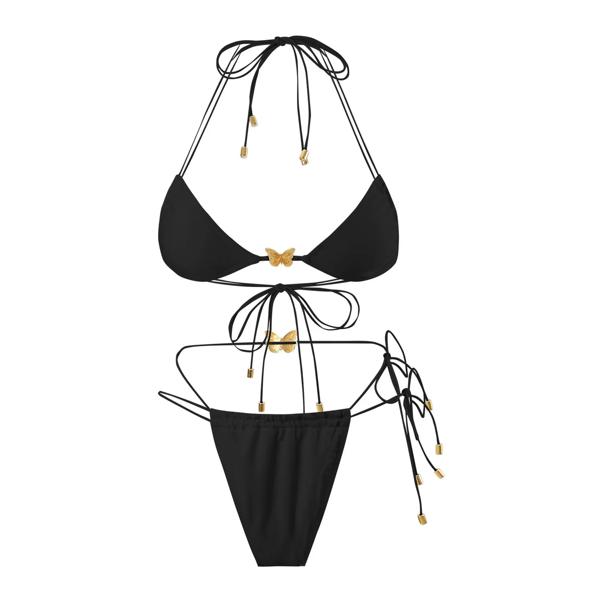 Solid Color Stretch Rope Butterfly Jewelry Bikini Sexy Split Triangle Bag Straps Swimsuit Women Maillot De Bain Femme 2 Pieces