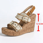 Summer Bohemian 2 Buckle Adjustable Straps Espadrille Wedge Sandals Women Leisure Roma Platform Beach Vacation High Heels Shoes