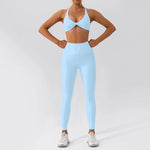 Hearuisavy Summer 2PCS Long Sleeve Gym Set Women Yoga Clothes Quick-Drying Sportswear Running Leggings Workout Sports Crop Top
