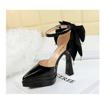 BIGTREE Shoes Women's High Heels Hollow Platform Waterproof Thick Heel Pointed Toe Sandals Match Dress Wedding Shoes Knot