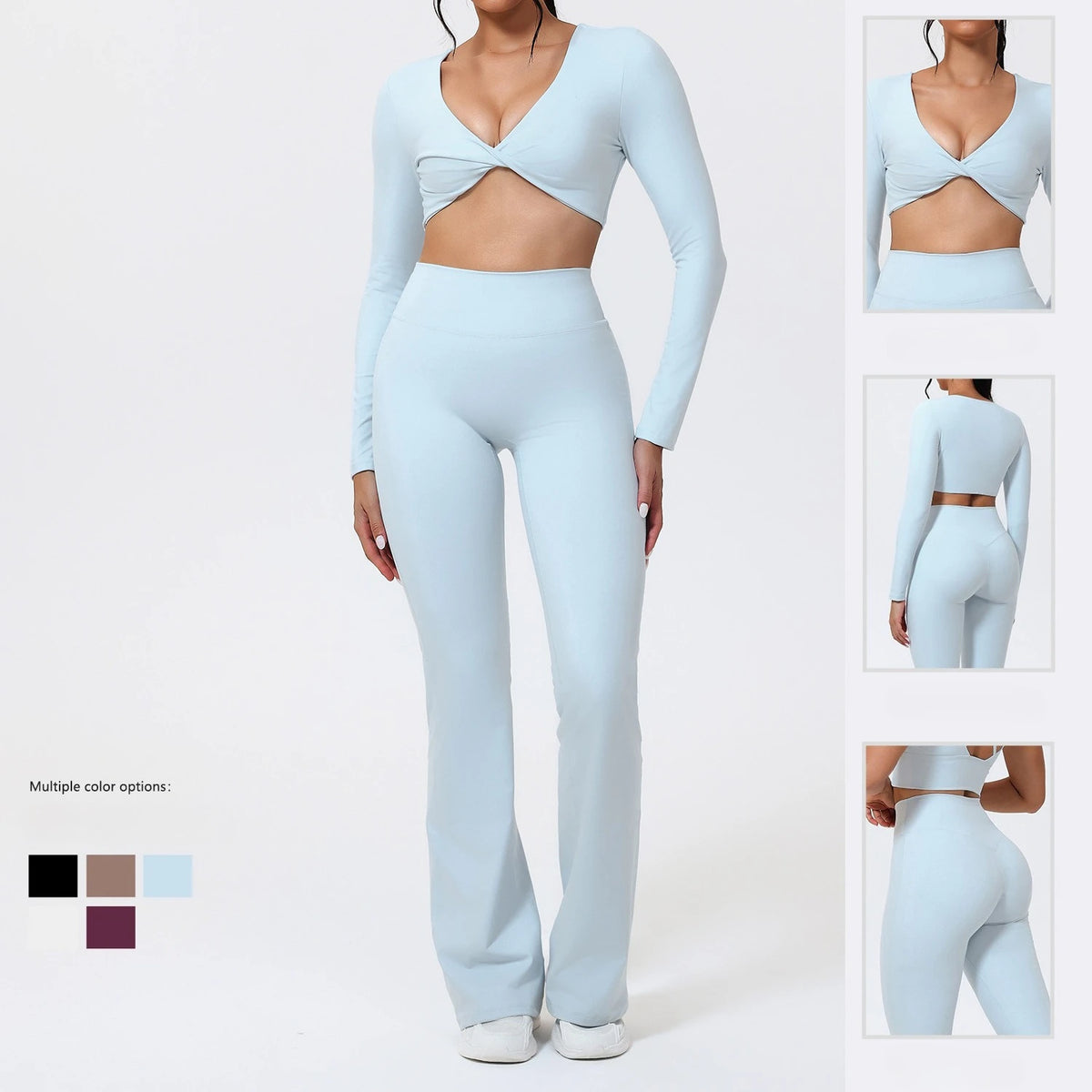 Women's Yoga Sets Sports Fitness Cross Beauty Back Bra Long-sleeved Zipper Jakcet Hip-Lifting Flared Pants Outdoor Running Suits