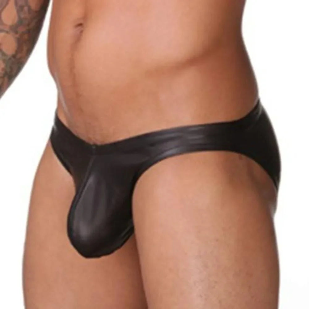 Men's Jockstrap PU Leather Underwear Pouch Panties Sexy Lingerie U Convex Low Waist Men Underpants Sensual Hombre