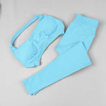 STOUREG Open Back Yoga Bras Pants Sets Seamless 2pcs Sculpt Sports Leggings Gym Halter Crop Tops Hip Lift Push Up Workout Tights