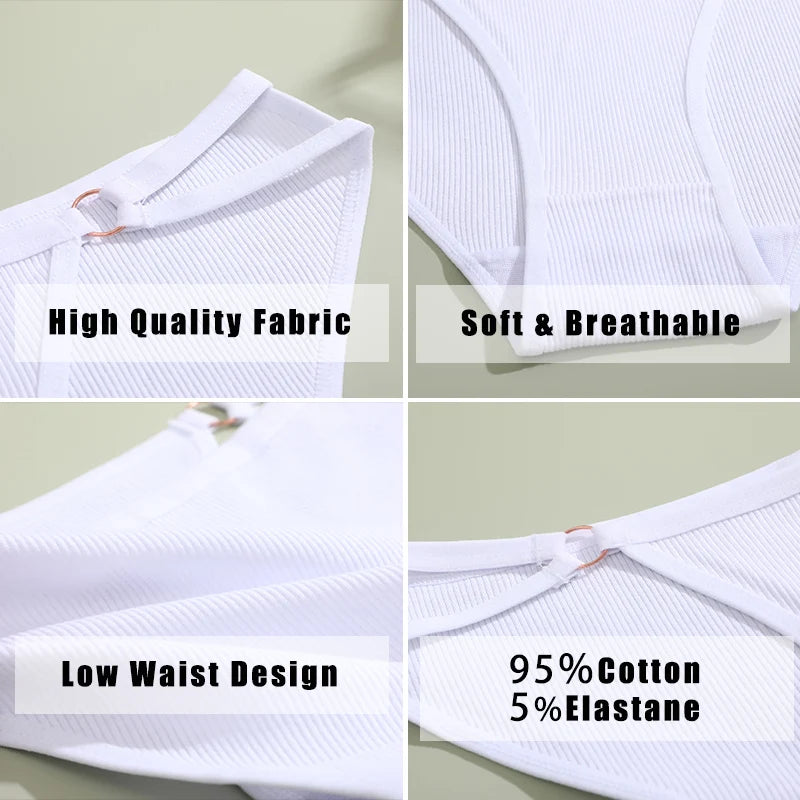 4PCS/Set Women Cotton Panties Sexy Low Waist Briefs Female Soft Breathable Underwear Button Design Fashion Comfortable Lingerie
