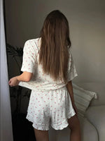 New Women's Pajamas Fashion Shorts Short Sleeve Threaded Printed Pajamas Sweet Comfortable Breathable Loose Home Clothes Set