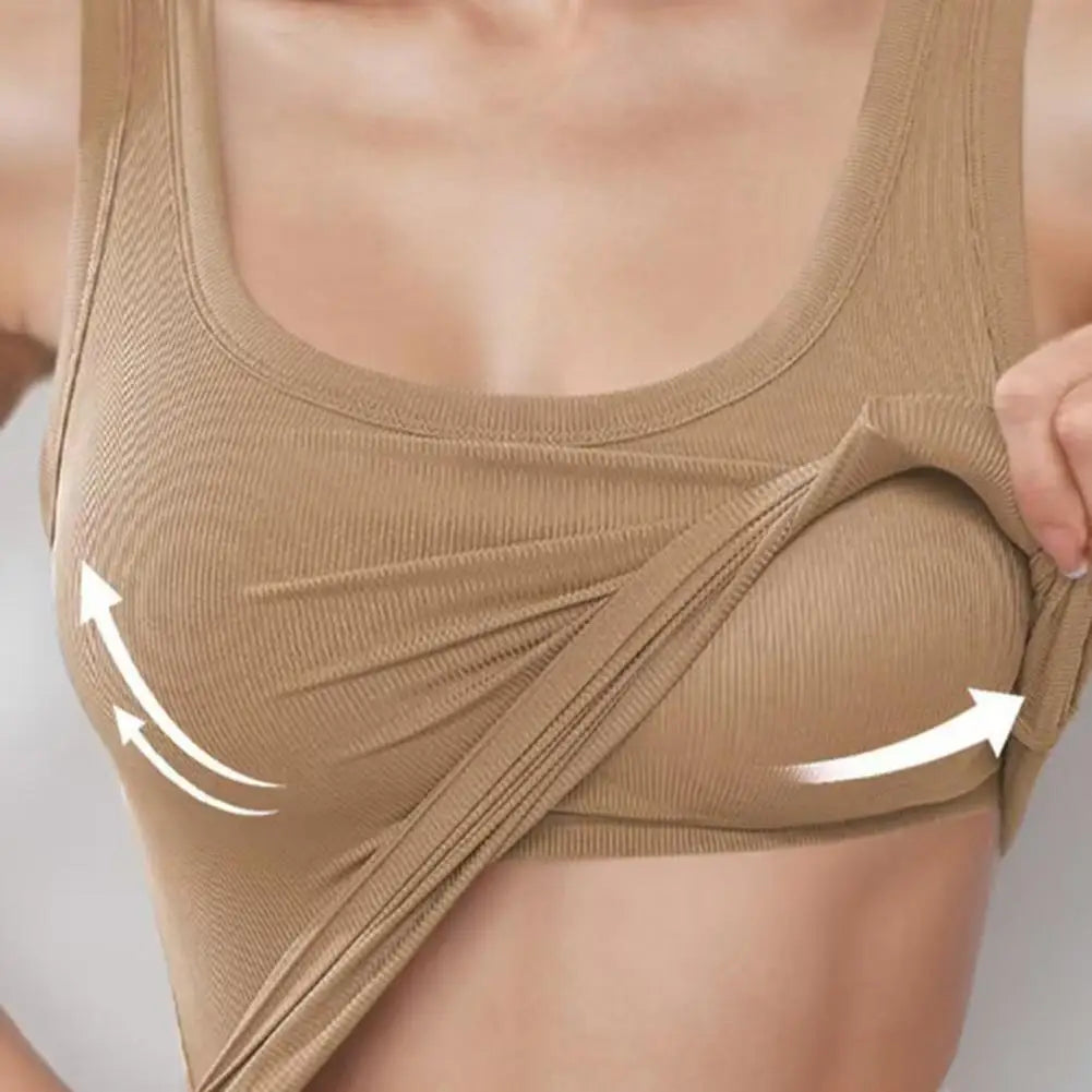 Women Yoga Vest Super Soft Stretch Fabric Built-in Bra Camisole Square Neck Sleeveless Slim Fit Layering Tops Lady Activewear