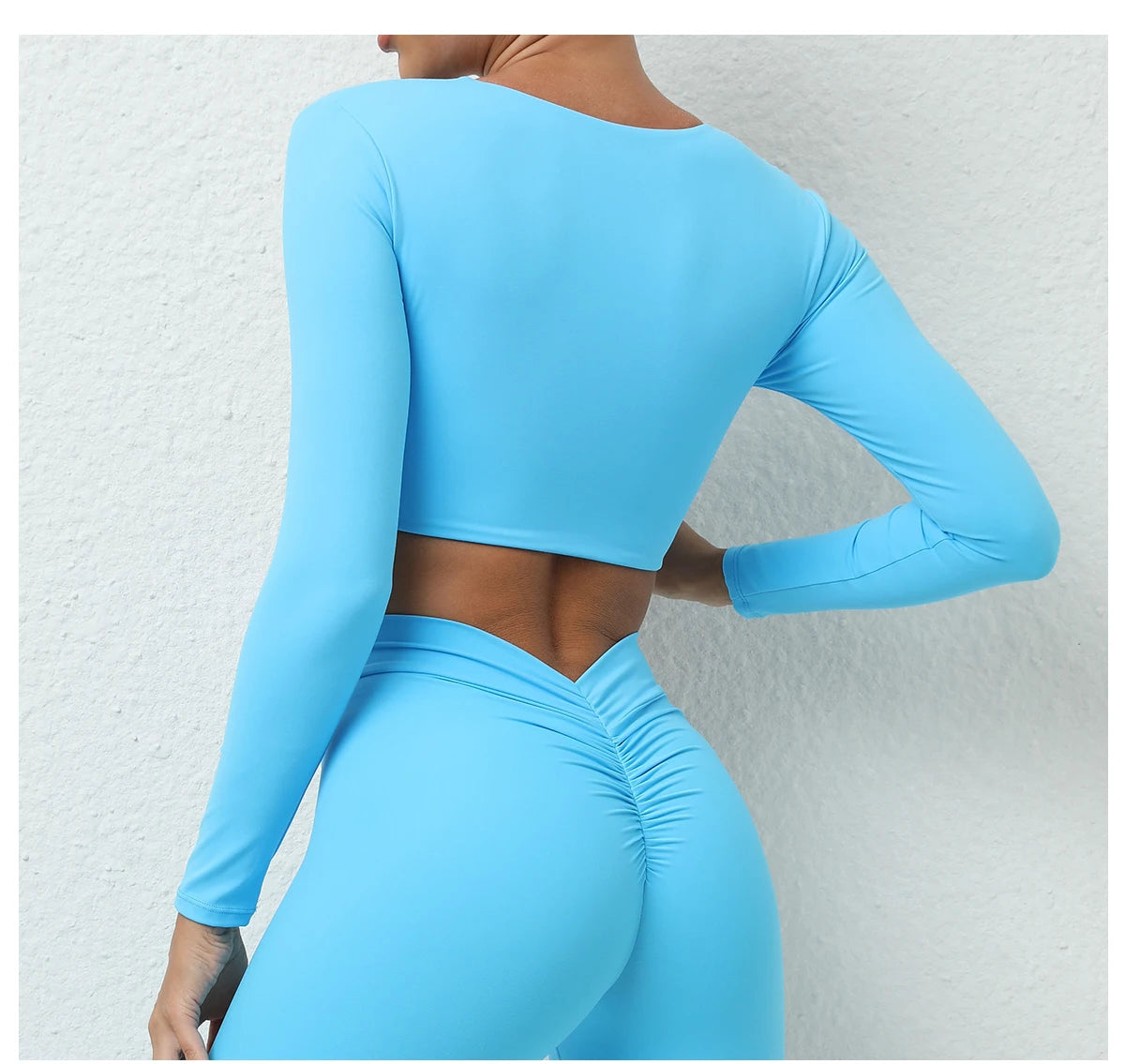 Long Sleeve Gym Crop Tops for Women Twist Deep V Workout Quick Dry Padded Sports Fitness Yoga T-Shirt