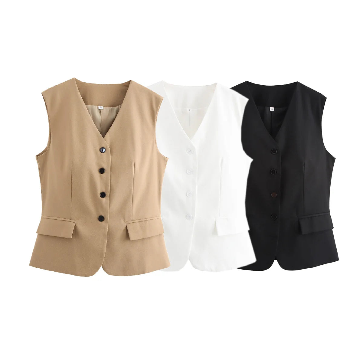 Women's Fashion Versatile Vest Solid Color Tailored Vest Three Pack Sleeveless V Neck Button Down For Women Office Wear 2EKY