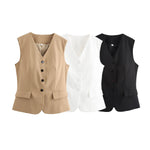 Women's Fashion Versatile Vest Solid Color Tailored Vest Three Pack Sleeveless V Neck Button Down For Women Office Wear 2EKY