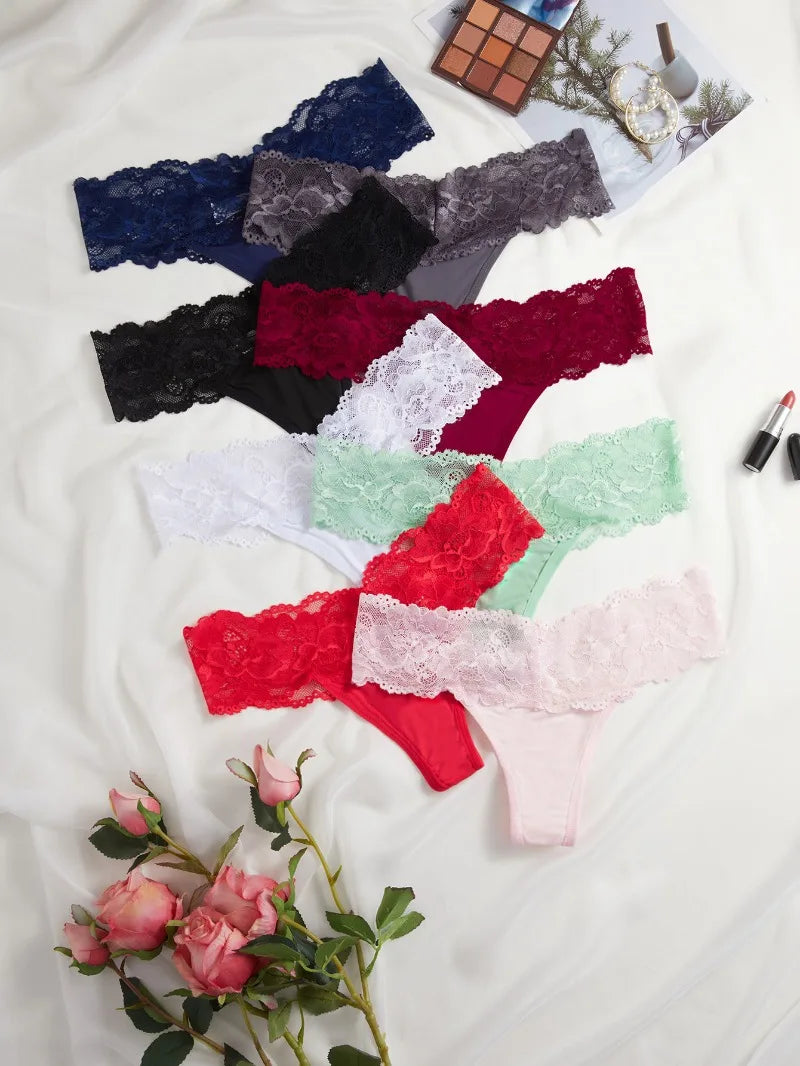 10pcs/set New Style Women's Sensual Intimate Panties Low-Rise Multi-Color Lace Trim Sexy Soft Breathable Skin-Friendly Underwear