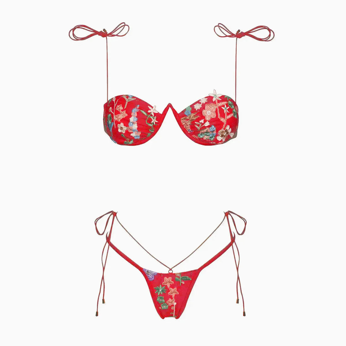 Flowers Printed Halter Underwired V-Bar Bikini Women Swimwear Female Swimsuit Two-pieces Bikini Set High Cut Bathing Suit Swim