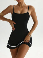 Women's color blocked camisole dress hanging sleeveless thickened tennis sportswear slim fit gym sportswear short skirt