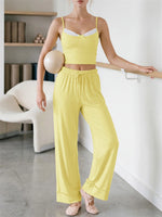 Women's Yoga Sets Yellow Patchwork Slimming Sports Tank Top Summer Gym Training Suit High Waist Wide Leg Pants Fitness Outfits