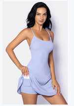 Summer Sleeveless Tennis Dress for Women Pink Hollow Out Backless Lace Up Gym Fitness Golf Badminton Pocket Skirt Suit Sportwear