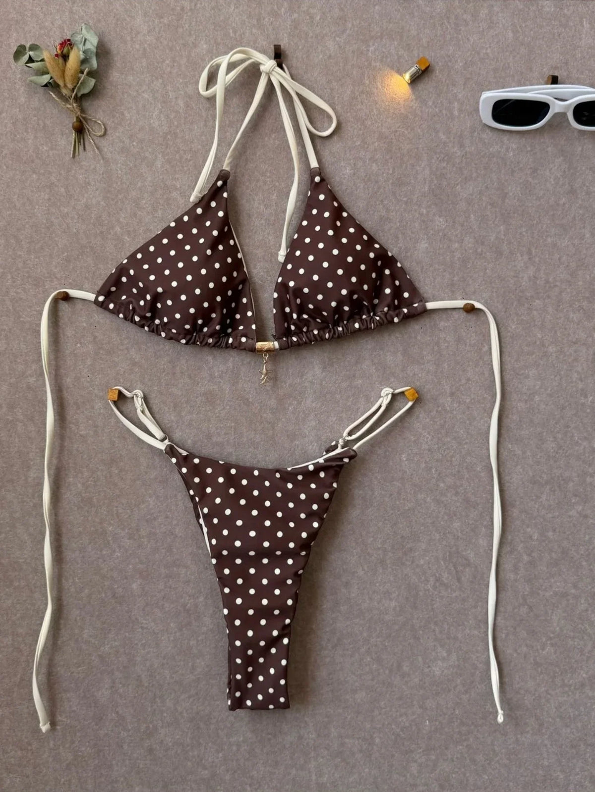 Sexy Black Polka Dot Print Bikini Set Women Pearls Push Up Bra Thong Swimwear 2026 Summer Bathing Suit Holiday Micro Swimsuit