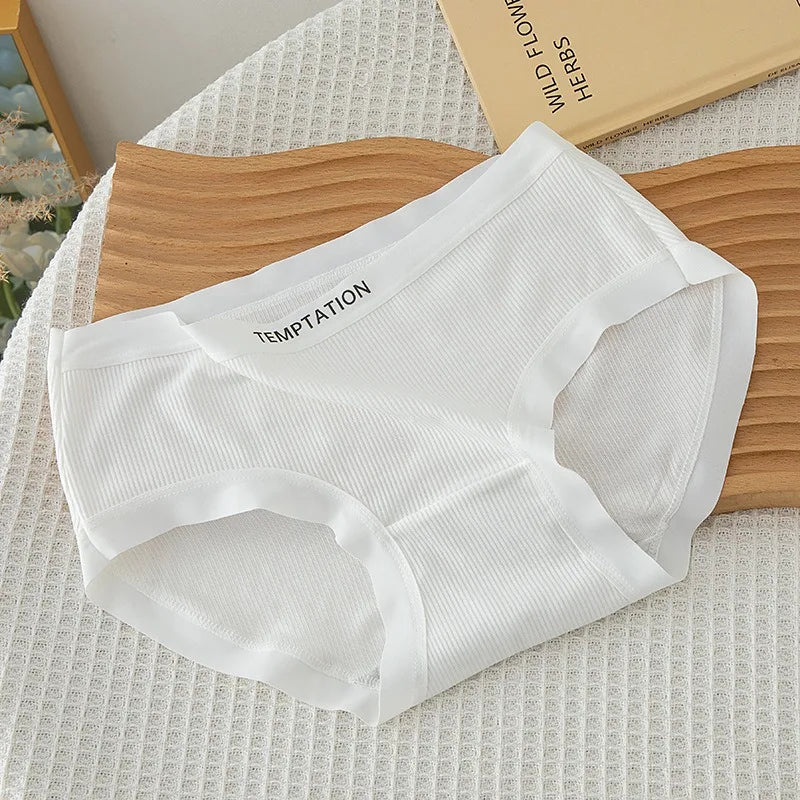 1 Pack Women's Ribbed Mid-Rise Panties Simple Letter Waistband Underwear 5 Colors Briefs Soft Breathable Comfort Fit Lingerie