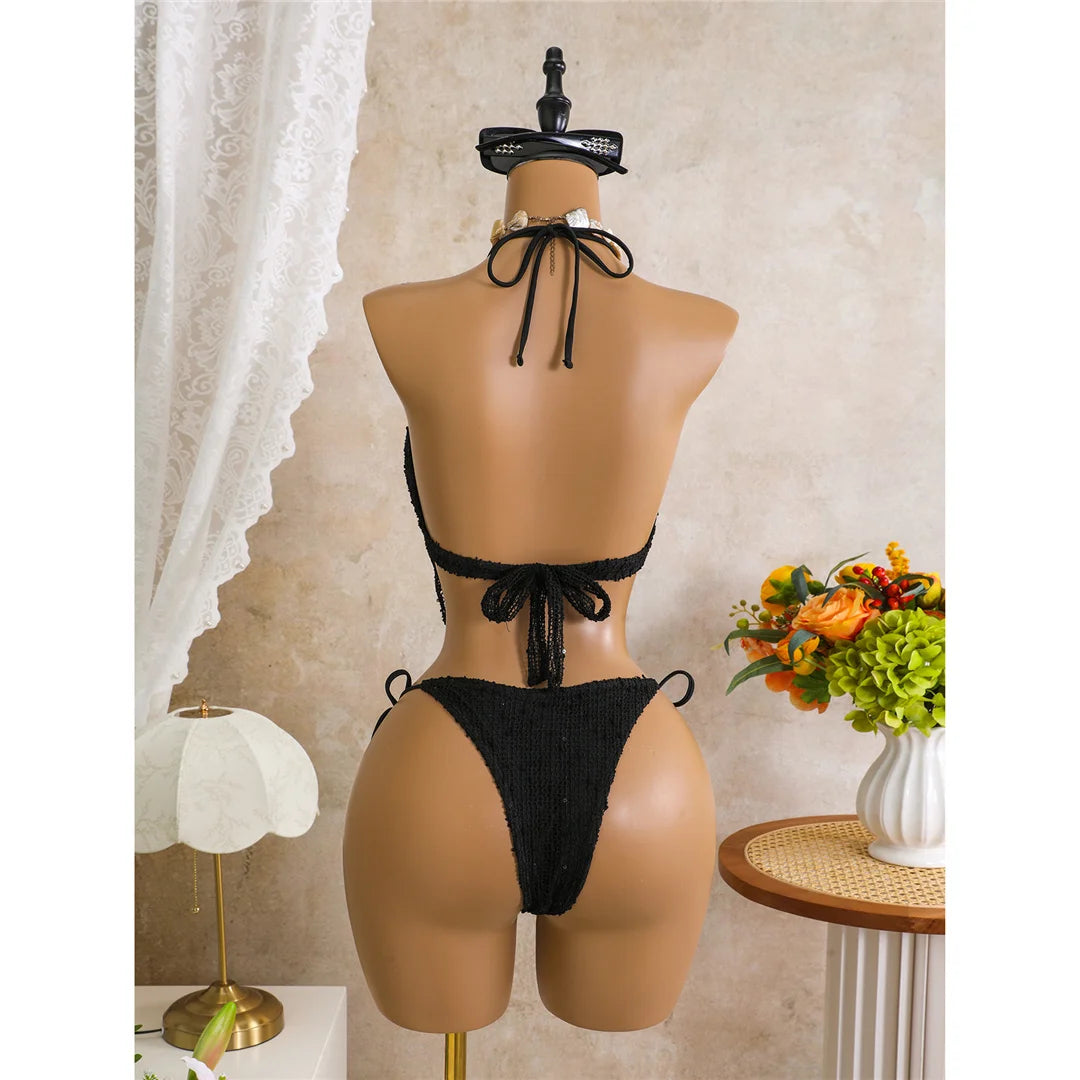 New Hollow Out Tankini Halter Bikini Female Swimsuit Women Swimwear Strappy Bather Bathing Suit Swim Two-pieces Bikini set K8076