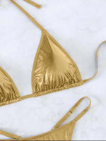 Metallic PU Leather Extreme Mini Thong Bikini Female Swimsuit Women Swimwear Two-pieces Bikini Set Halter Bathing Suit Swim Lady