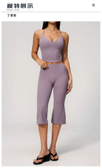 Summer New Yoga Clothing Women Solid V Neck Slim Sports Tank Top Athletic Wear High Waist Butt Lift Mid Pants Gym Fitness Suits