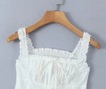 Foridol Bowknot Smocked White Short Dress Women Summer Cotton Mini Sleeveless Tank Sundress Beach Chic Buttons Dress for Petite