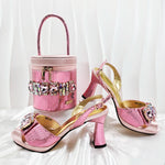 doershow new come Matching Women Shoe and Bag Set Decorated colorful Nigerian Shoes and Bag Set Italy Shoes and Bag setHF1-1