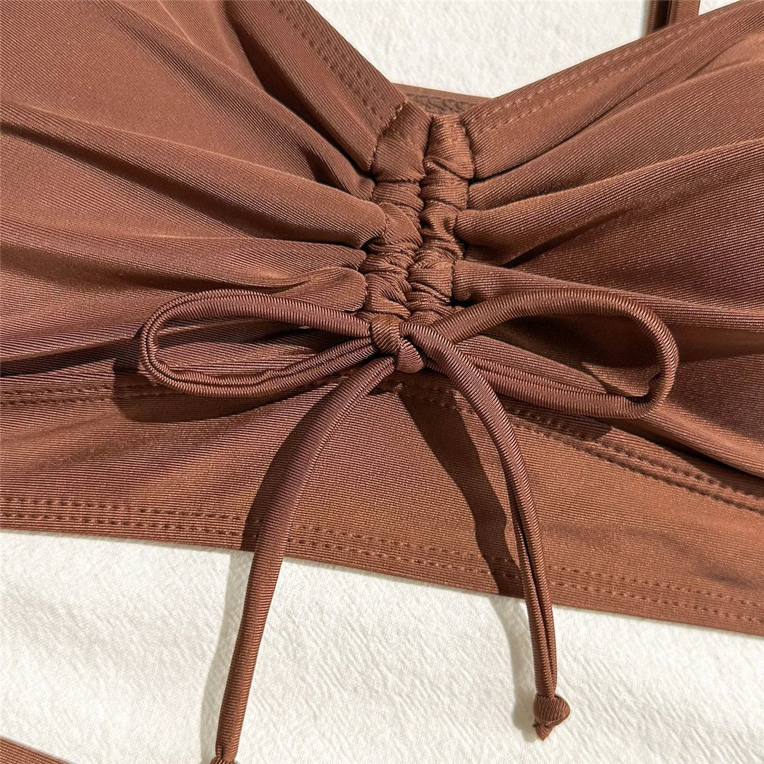 Wrinkled Knotted Shorts High Waist Bikini Female Swimsuit Women Swimwear Two-Pieces Bikini Set Bather Bathing Suit Swim V6197