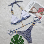 DEKA Women Crystal Diamond Bikini Set Necklace Push Up Swimwear Halter String Thong Swimsuit Biquini Beachwear