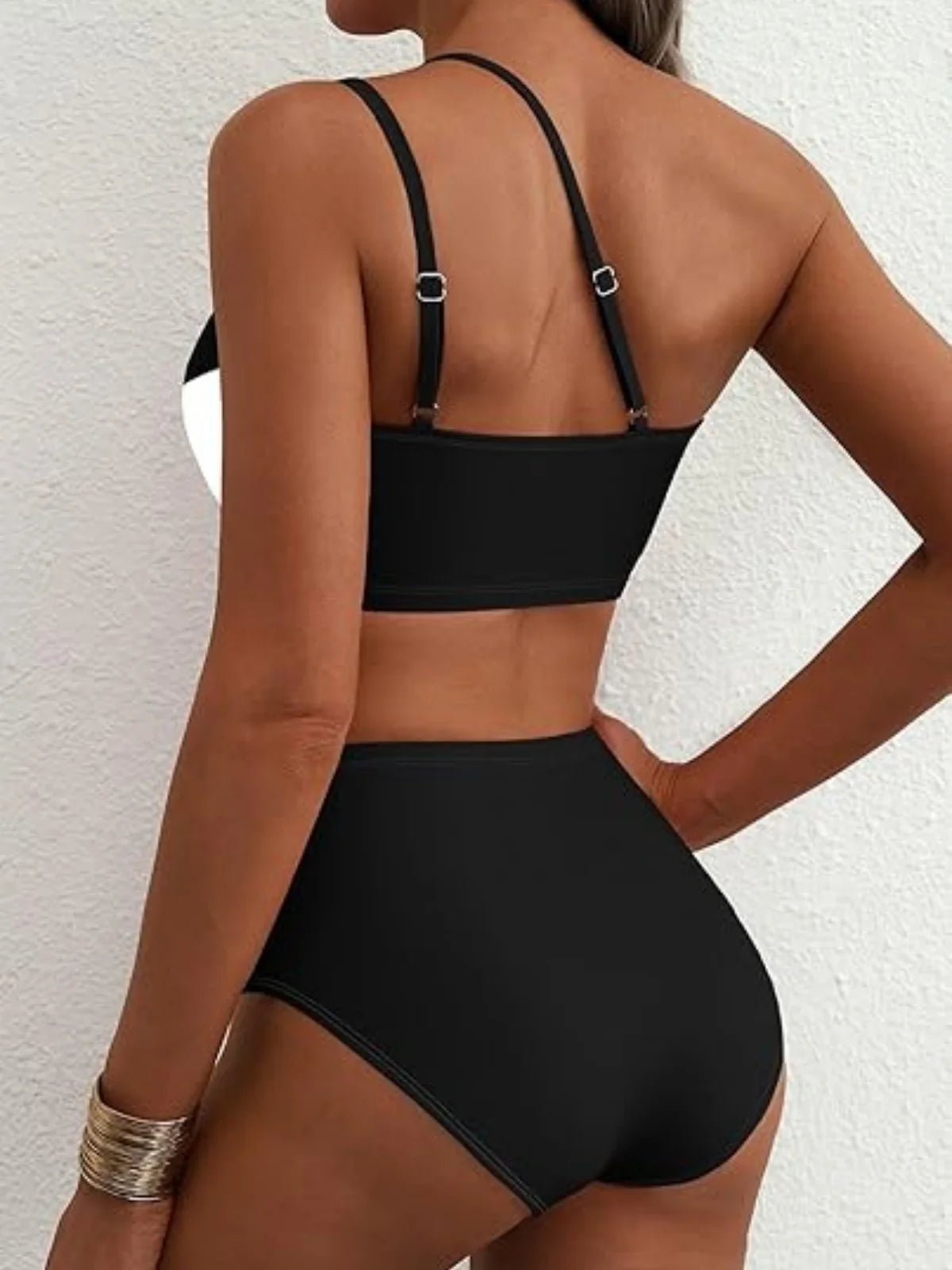 Sexy One Shoulder Swimwear Women 2026 Black White Patchwork Push Up Bra High Waist Swimsuit Beach Bathing Suit Holiday Bikini