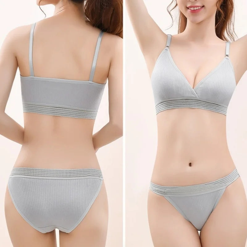 Women Sexy V-neck Padded Bra Lingerie Set Push-Up Bras Low Rise Briefs Non-wire Bralette Brazilian Panties Female Underwear Set
