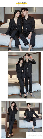 Spring and summer ice silk pajamas sexy lace long-sleeved cardigan home wear set