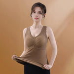 Seamless Velvet Lining Thermal Vest V-Neck Sleeveless Chest Pad Underwear Vest Autumn Winter Warm Bottom Vest