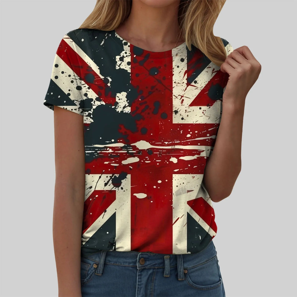 Women's British Flag Print T-Shirt Casual Round Neck Short Sleeve T Shirts Uk United Kingdom Women Vintage Tees Tops Clothing