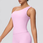 Women Seamless Cloud Feel One-Shoulder Waist-Cinching Yoga Vest Quick-Dry Slimming Sports Shaping Underwear Running Fitness Top