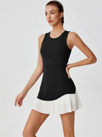 Women One-piece Tennis Dress Summer Black Contrast Pleated Anti Light Speed Dry Sports Dresses Hollowed Out Back Yoga Clothes