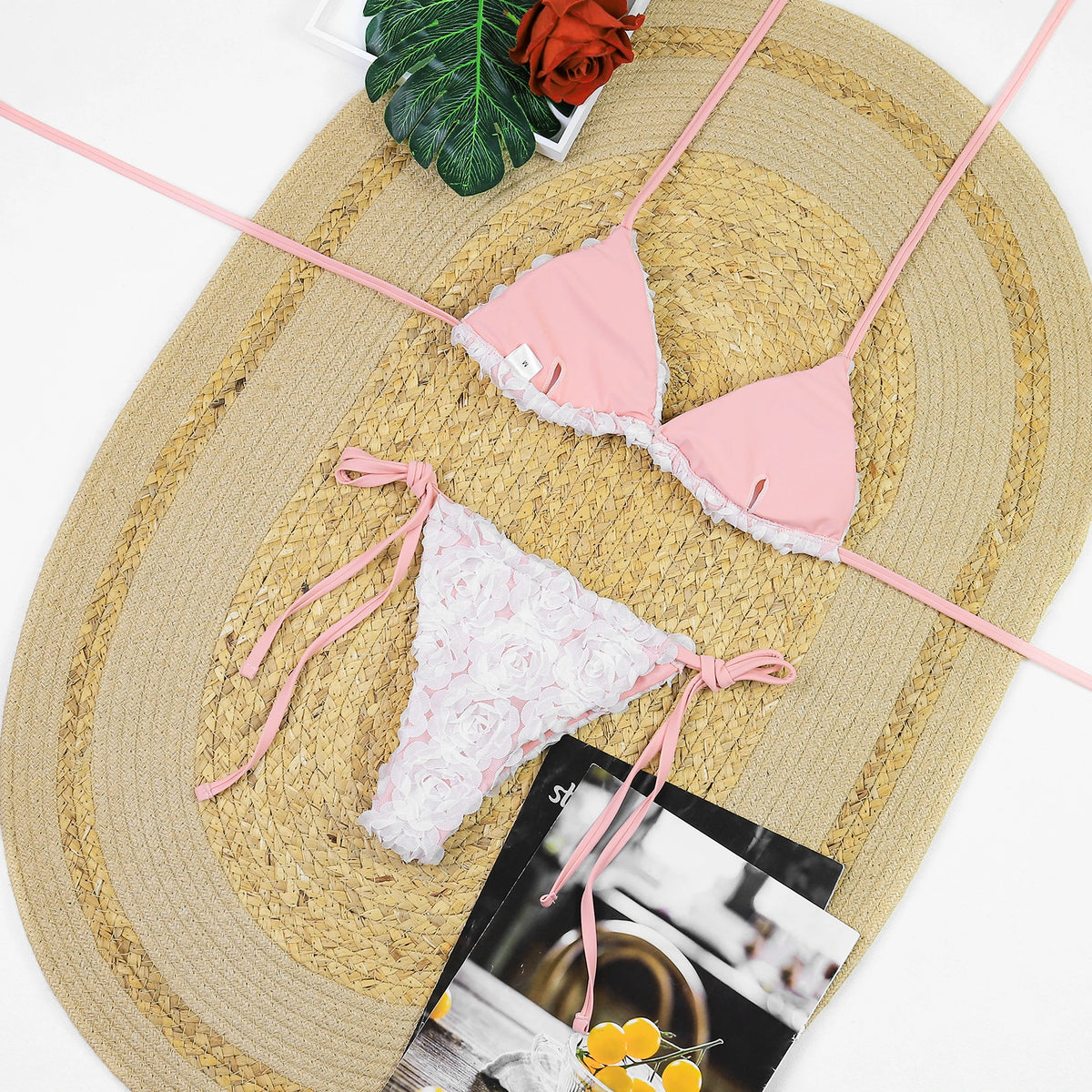 2025 New Sexy Micro Low Waist Bikini Sets Solid Swimwear Women Swimsuit Strappy Brazilian Floral Beachwear Bathing Suit biquini