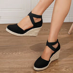 Big Size 43 Comfort Summer Office Lady Platform Shoes Espadrilles Shoes Women Leisure Cross Strap High Heels Wedges Pumps Woman