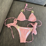 Sexy Metal Chain Thong Bikini 2025 Women White Black Cut Out Push Up Micro Swimsuit Beach Bathing Suit Tie Side Thong Swimwear
