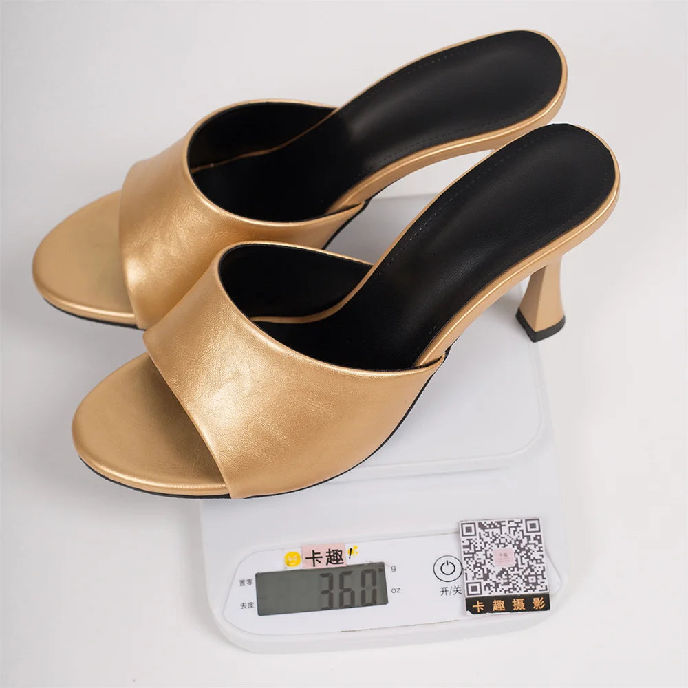 Big Size 42 Gold Sexy Slide Sandals Women Stiletto High Heel Party Slide Heels Backless High Heel Club Wedding Mules Shoes