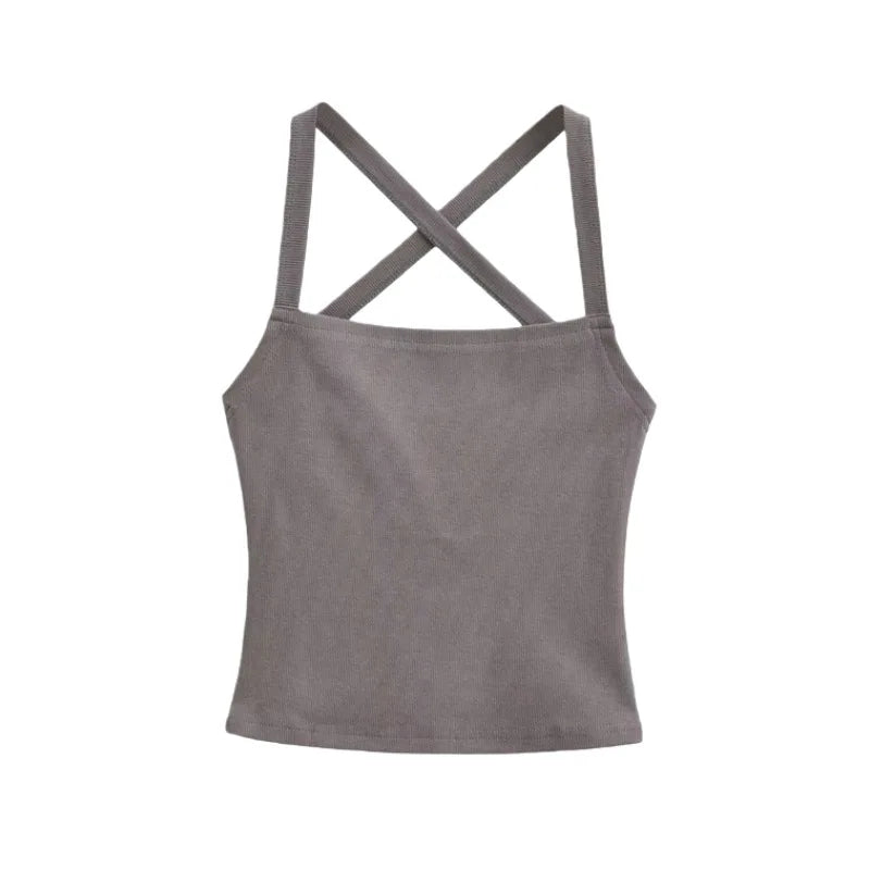 Solid Color Sexy Back-Cross-Strap Tank Top For Women New Summer Slim-Fit Short Outerwear Base Top Pure Desire Casual Style 56ZA