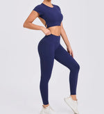 Women's Yoga Sets 2 Piece High Waist Hip Lift Leggings with Cross Back Sports Bra Seamless Workout Clothes Fitness Gym Wear Set