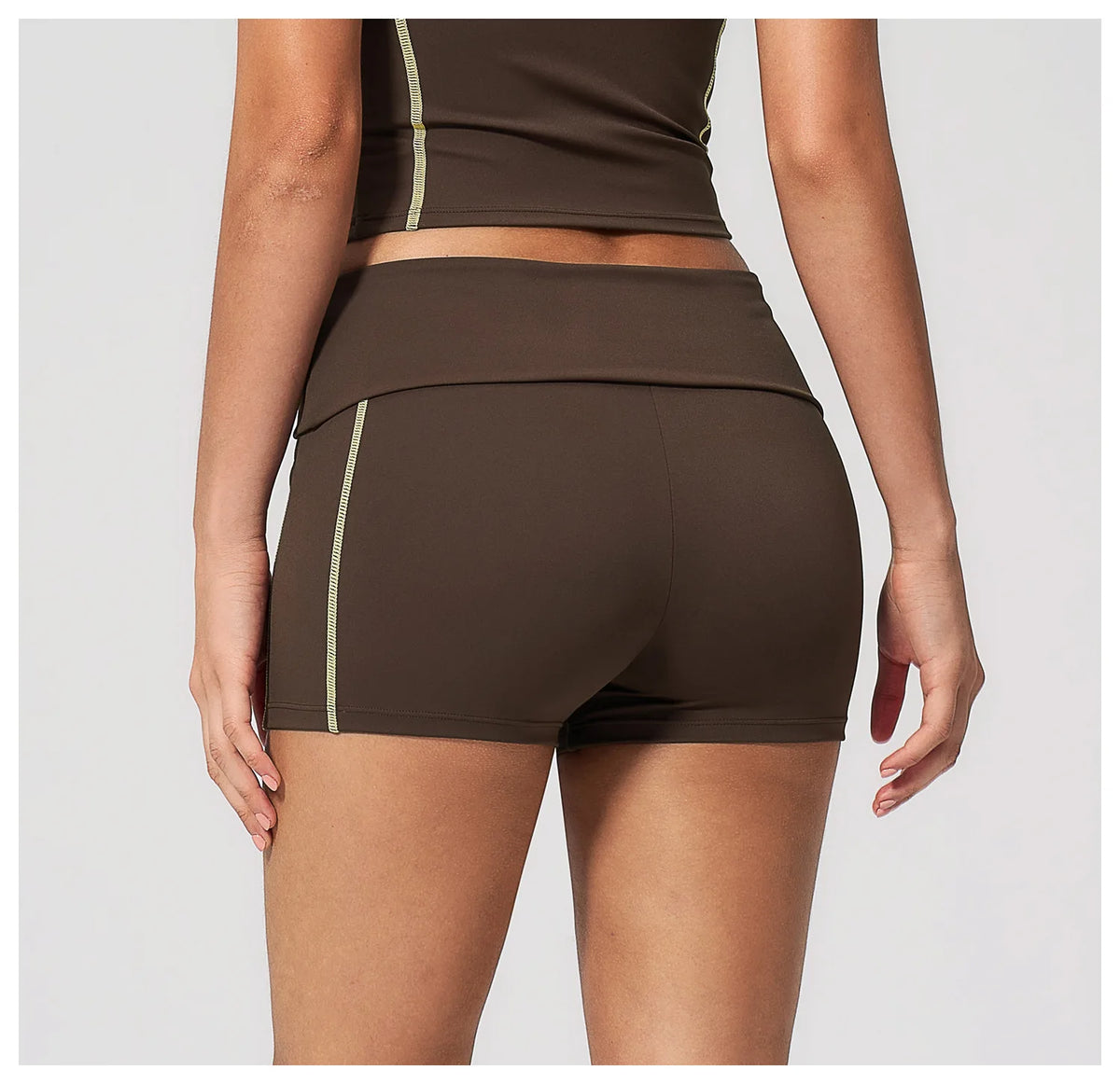 Quick Dry Contrast Color Yoga Shorts 2026 Tights Hip Lifting Workout Fitness Leggings High Waist Folded Running Athletic Shorts