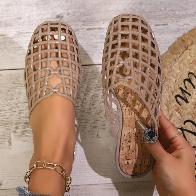 Women Jelly Flats Mesh Ballet Flats Closed Toe Beach Jelly Shoes Lightweight Casual Flat Sandals Breathable for Summer Beach