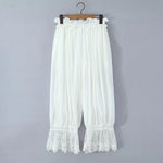 Women's Ruffled Lace Trim Loose Pants For Woman White Ruffled Embroidery Camisole Straps Button Front For Sweet Summer Look WM6E