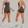 Women's Seamless Yoga Jumpsuits Sports Fitness Gym Sleeveless Backless Hip-lifting Shorts One-piece Training Workout Jumpsuit