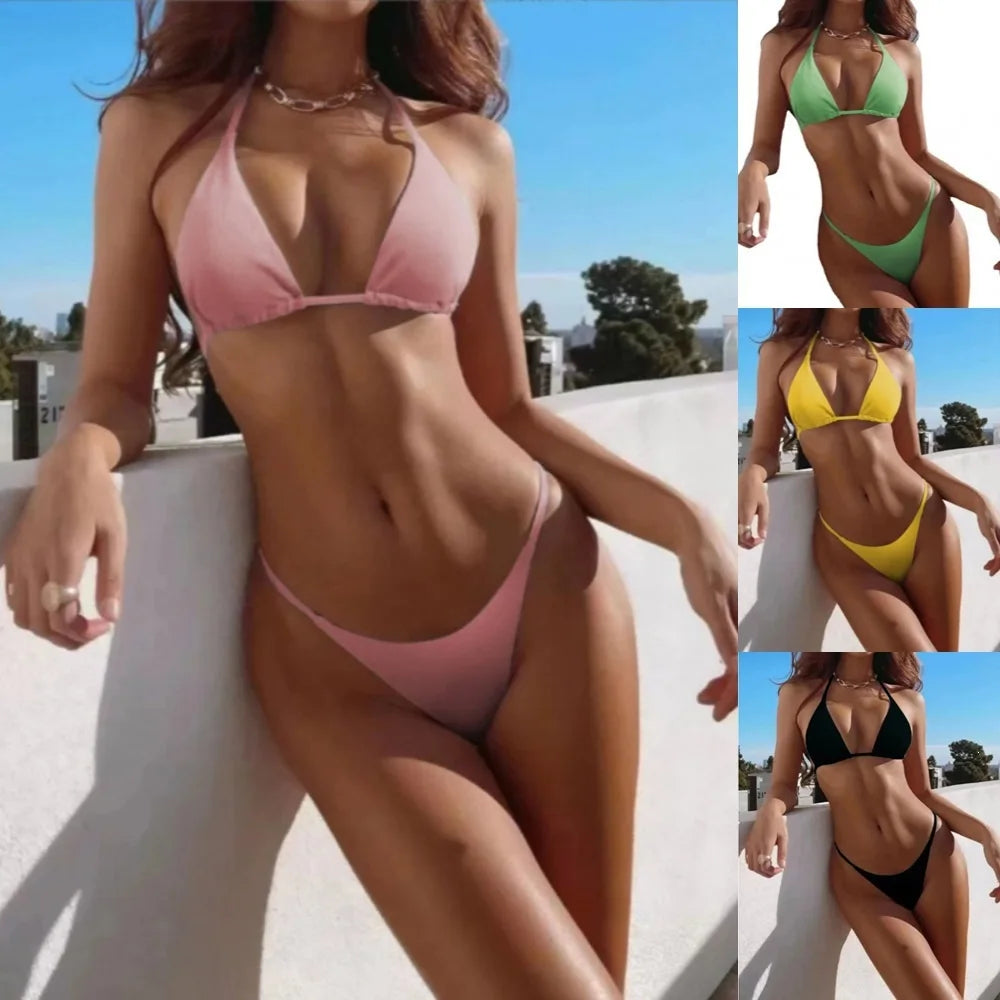 Sexy Women's Swimsuit Micro Bikinis Set Female Summer Beach Halter Neck Swimwear Mini Thong Bathing Suit for Woman Wear