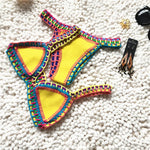 Bikini Crochet 2026 Handmade Knit Patchwork Reversible 2 Piece Swimsuit Women Halter Top Brazilian Bathing Suit Thong Swimwear